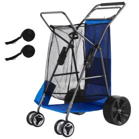 Beach Cart with Large Wheels for Sand, 165 lbs Load Capacity, Heavy Duty Folding Beach Wagon with 10" Solid Wheels, Insulated Cooler Bag, Umbrella Ho