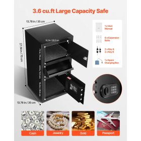 3.6 Cubic Feet Drop Safe, Large Capacity Front Drop Slot Safe Box with Digital Keypad, Heavy Duty 3 Tiers Cash Depository Box with Spare Keys for Cas