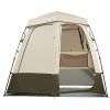 Camping Shower Tent, 2-Room Foldable Privacy Tent Changing Room with Ground Stakes, Ropes, Carry Bag, and Crossbar, 150D Oxford Fabric with Silver Co