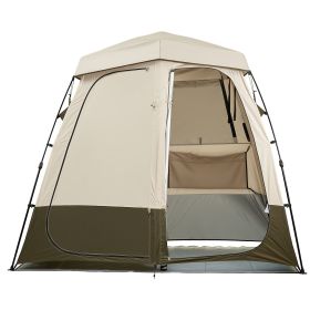Camping Shower Tent, 2-Room Foldable Privacy Tent Changing Room with Ground Stakes, Ropes, Carry Bag, and Crossbar, 150D Oxford Fabric with Silver Co