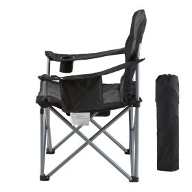 Camping Folding Chair for Adults, Portable Heavy Duty Outdoor Quad Lumbar Back Padded Arm Chairs with Side Pockets, Cup Holder and Cooler Bag for Bea