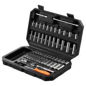 Socket Set, 1/4 Inch Drive Socket and Ratchet Set, 6-Point Socket Opening, 54 Pieces Tool Set SAE and Metric, Deep and Standard Sockets, 5/32-9/16 in