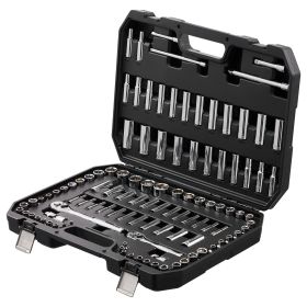 Socket Set, 1/4" and 3/8" Drive Socket and Ratchet Set, 6-Point Socket Opening, 106 Pcs Tool Set SAE and Metric, Deep and Standard Sockets, 5/32-1 in