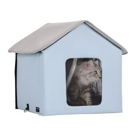 Heated Cat House, Outdoor Kitty Shelter with Timer, 600D Oxford Cloth Foldable Cat Shelter with Heated Pad for Winter to Stay Warm and Cozy, Blue (Sm