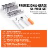 Socket Set, 1/4 Inch Drive Socket and Ratchet Set, 6-Point Socket Opening, 54 Pieces Tool Set SAE and Metric, Deep and Standard Sockets, 5/32-9/16 in
