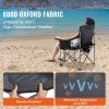 Camping Folding Chair for Adults, Portable Heavy Duty Outdoor Quad Lumbar Back Padded Arm Chairs with Side Pockets, Cup Holder and Cooler Bag for Bea