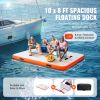 Inflatable Floating Dock, 10 x 8FT Inflatable Dock Platform, Non-Slip Water Floating Dock Mat with Detachable Ladder & Portable Carrying Bag, Floatin