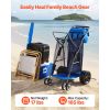 Beach Cart with Large Wheels for Sand, 165 lbs Load Capacity, Heavy Duty Folding Beach Wagon with 10" Solid Wheels, Insulated Cooler Bag, Umbrella Ho
