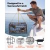 Crab Trap, 2 Packs, 24.4x24.4x11.8 inch Heavy Duty Large Crab Pot Trap for Dungeness, Black PVC Coated Wire Mesh for Stealth, with Gauge, Red/White F