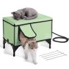 Elevated Heated Cat House, Cuboid Kitty Shelter with Adjustable Temperature and Timer, 900D Oxford Cloth Foldable Cat Shelter with Heated Pad for Win