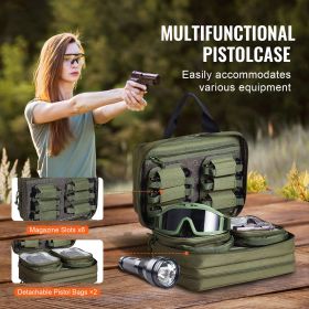 Range Bag for 2 Pistols, Tactical Gun Bag with 2 Built-in Removable Pistol Bags & 6 Detachable Magazines, Gun Range Bag for Outdoor Hunting Shooting, (product color: Green, Item Size: 33 x 20 x 23 cm)